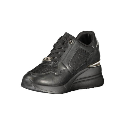 Laura Biagiotti Black Polyester Women Sneaker with side zip and 5 cm platform, showcasing Italian style for the modern fashionista.