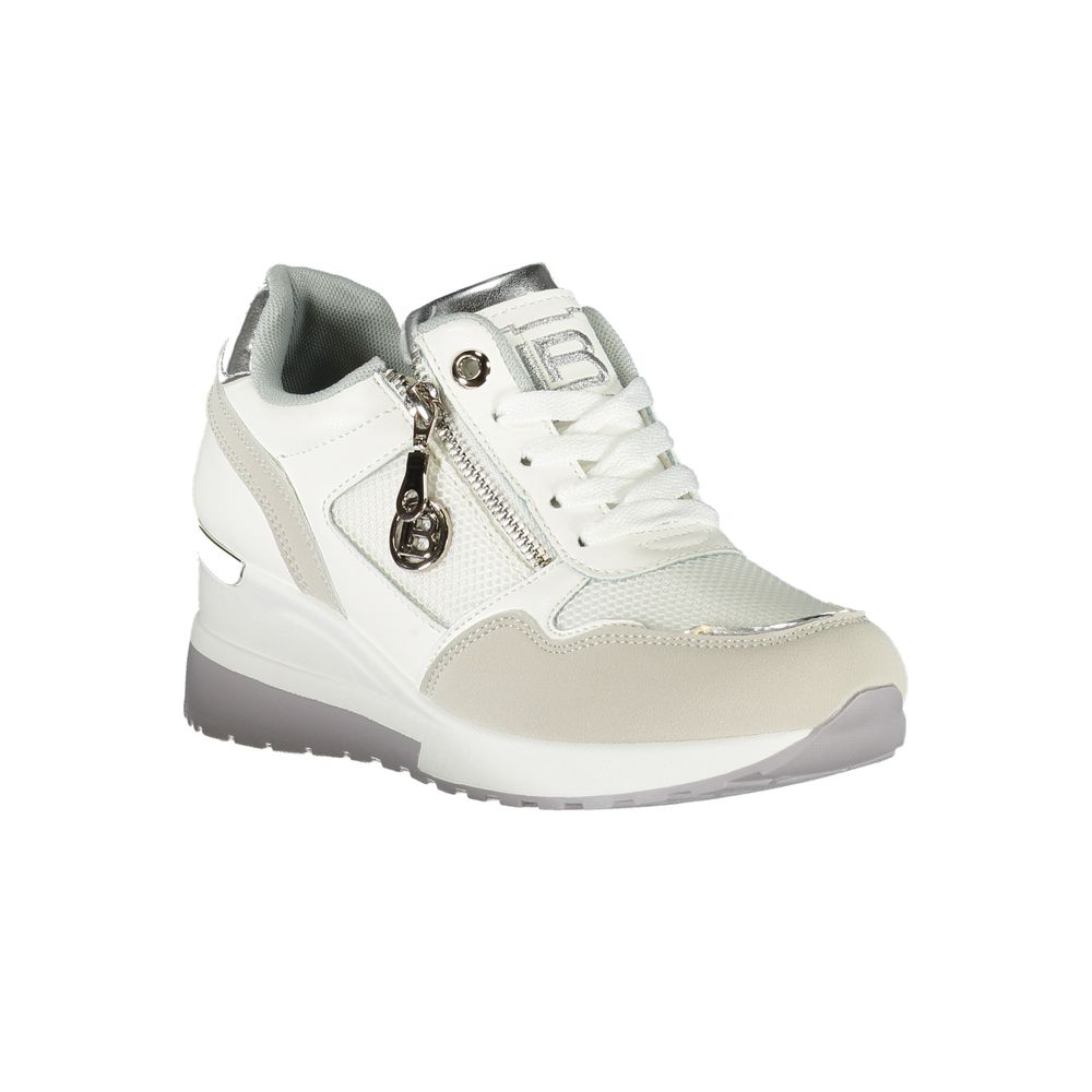 Laura Biagiotti Brown Synthetic Women Sneaker with side zip, contrasting details, and 4 cm heel showcasing chic modernity and ergonomic design.