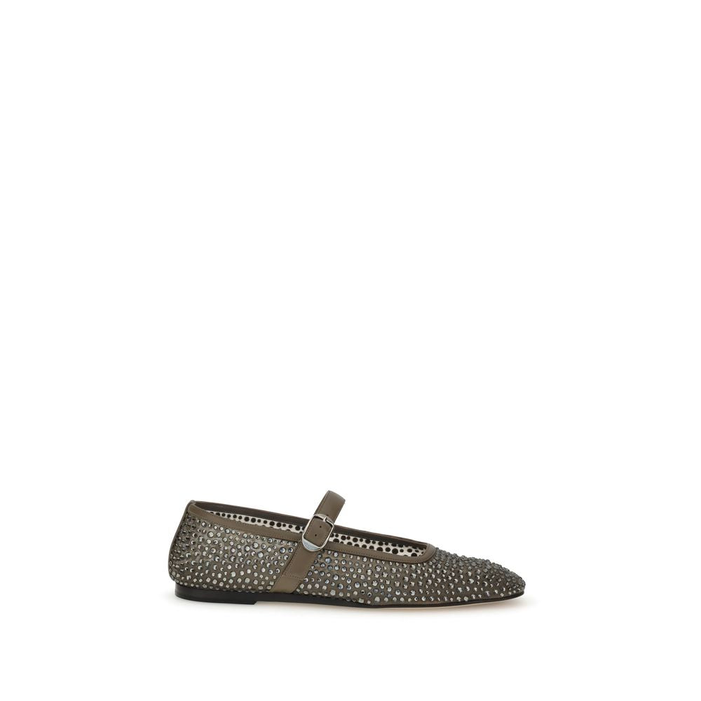 Le Monde Béryl Gray Other Fibres Ballet Flats with metallic beading and adjustable strap for elegance and comfort.