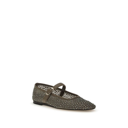 Le Monde Béryl Gray Other Fibres Ballet Flats with metallic beading and adjustable strap, elegant and comfortable footwear.