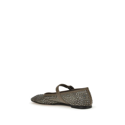Le Monde Béryl Gray Other Fibres Ballet Flats with metallic beading and adjustable strap, side view
