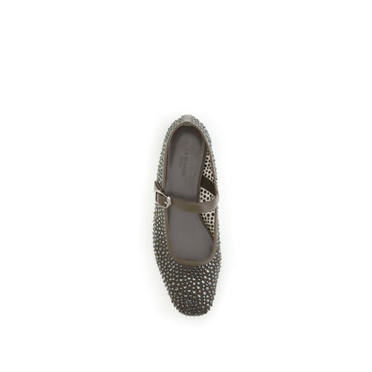 Top view of Le Monde Béryl Gray Other Fibres Ballet Flats featuring metallic beads and adjustable strap for elegance and comfort.