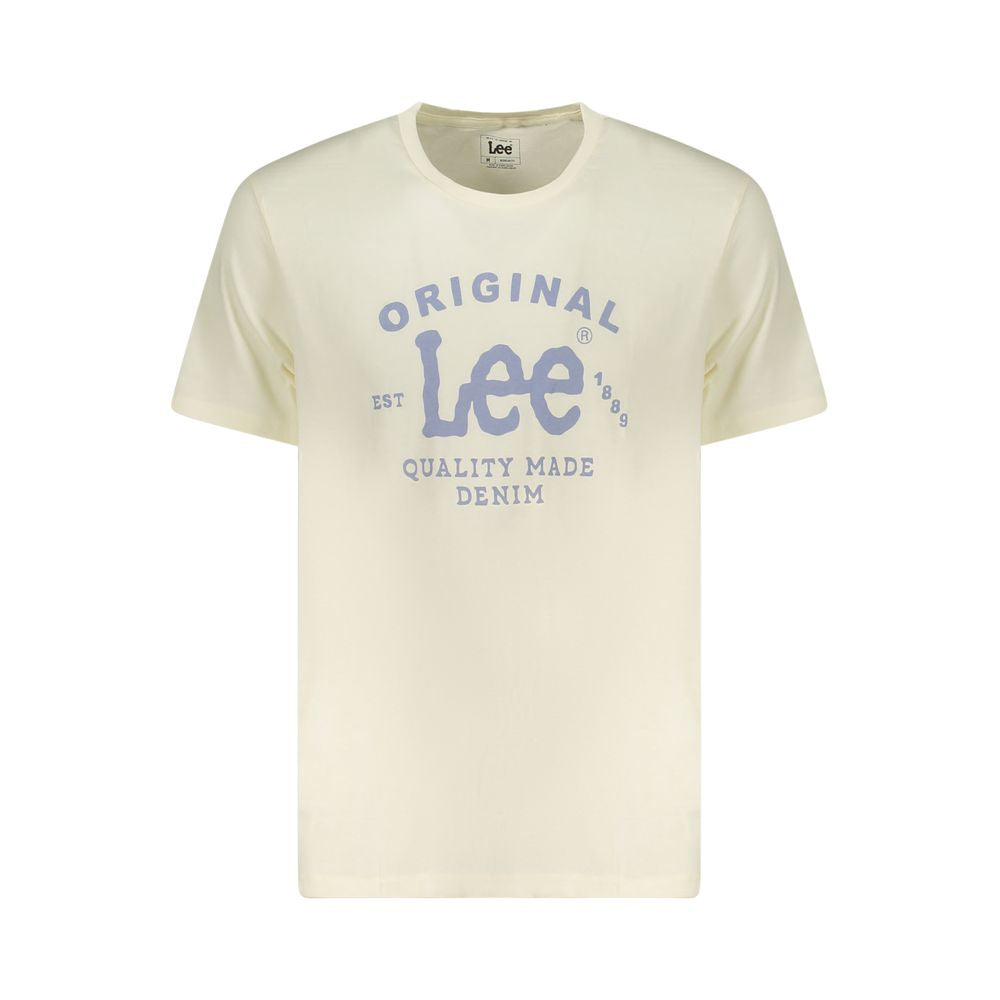 Lee Beige Cotton Men T-Shirt with oversized logo and classic design