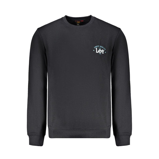 Lee Black Cotton Men Sweater with bold logo, crewneck design, offering style and comfort, crafted from cotton-polyester blend.