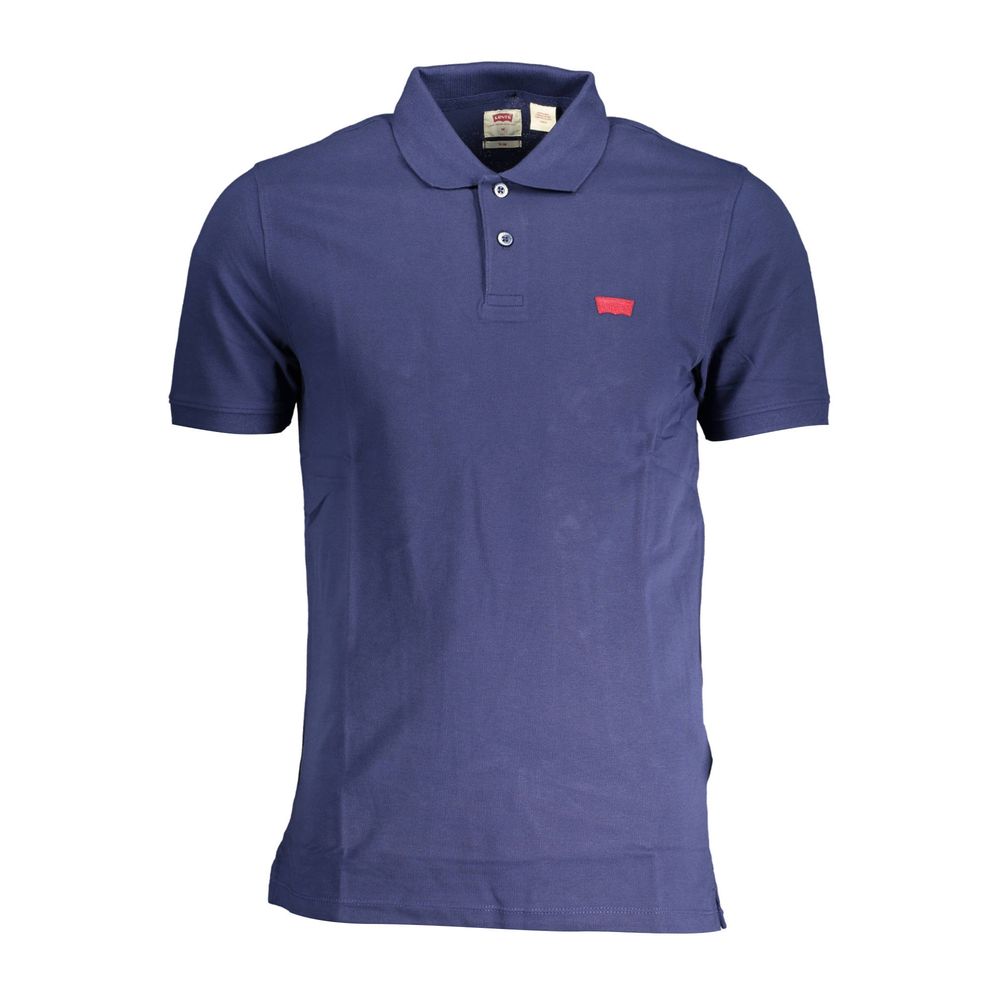 Levi's Blue Cotton Men Polo Shirt with logo and two-button placket, showcasing timeless casual style.