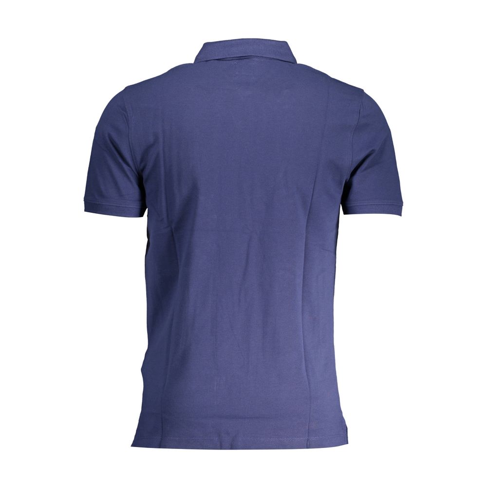 Back view of Levi's Blue Cotton Men Polo Shirt with short sleeves and classic collar.