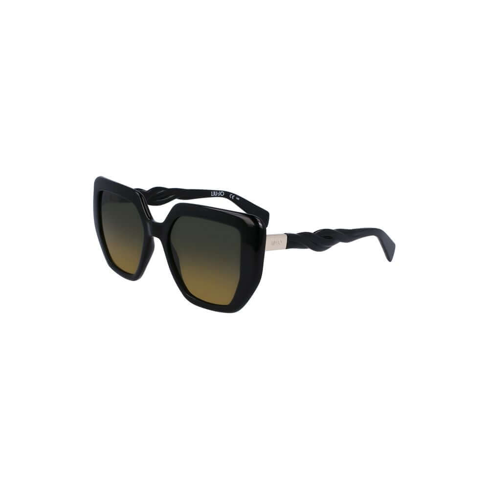 Liu Jo Black Bio Injected Women Sunglasses with square yellow lenses and eco-friendly design.