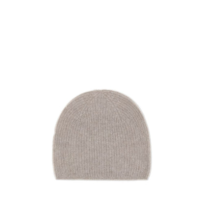 Loulou De Saison Beige Cashmere Beanie - Flyn beanie, pure cashmere, ribbed texture, elegant accessory for warmth and style.