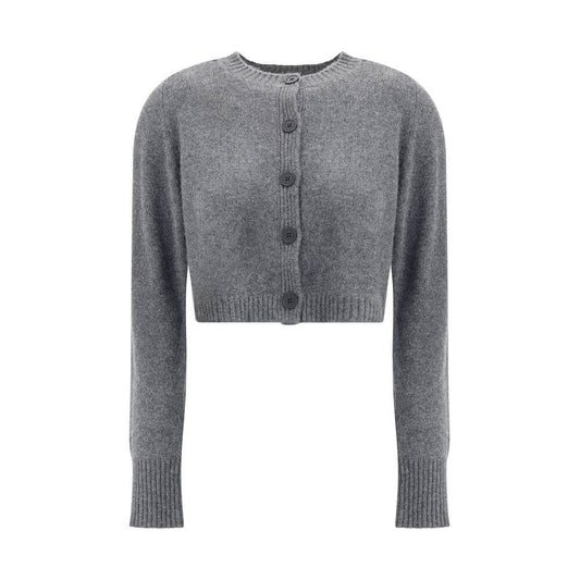 Loulou De Saison Gray Cashmere Cardigan with button closure, crew neck, and ribbed hem and cuffs for stylish AW25 fashion.