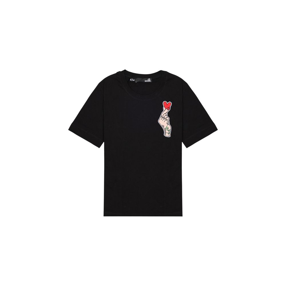 Love Moschino Black Cotton T-Shirt with red heart design for women