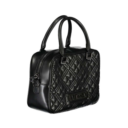 Love Moschino Black Polyethylene Handbag with handles, shoulder strap, internal pockets, zip closure, and logo detail.