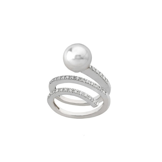 Silver swirl ring with pearl centerpiece, MAJORICA JEWELRY Mod. 15574.01.2.913.010.1