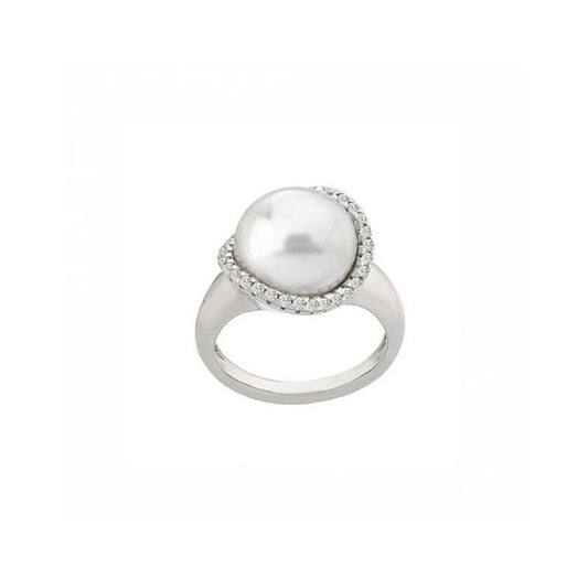 Elegant pearl ring from MAJORICA JEWELRY Mod. 15879.01.2.915.010.1 with a sparkling band, perfect for timeless elegance.