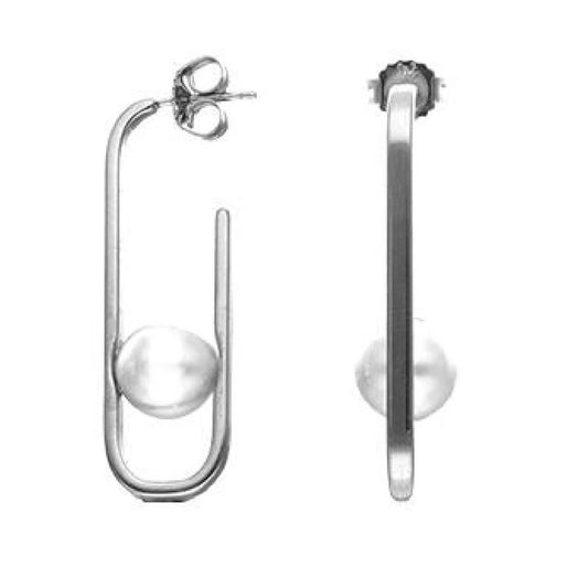 MAJORICA JEWELRY Mod. 17178.01.2.E00.906.1 silver earrings with pearl design, side and front view, elegant and modern style.