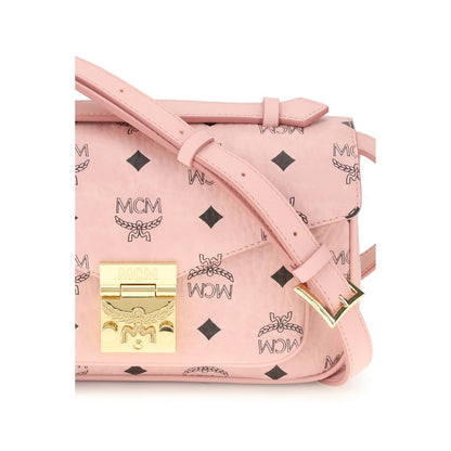 MCM Multicolor Polyethylene Handbag with gold metal snap closure, showcasing luxury design and craftsmanship.