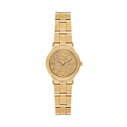 Elegant gold watch featuring MICHAEL KORS Mod. BILLIE design, showcasing a textured face and classic strap.