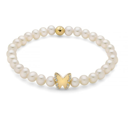 MILUNA Mod. PBR3502G-TPZ pearl bracelet with gold butterfly charm