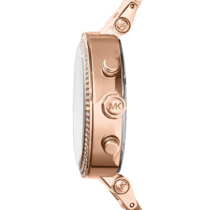 Side view of MICHAEL KORS Mod. PARKER in rose gold with crystal accents.