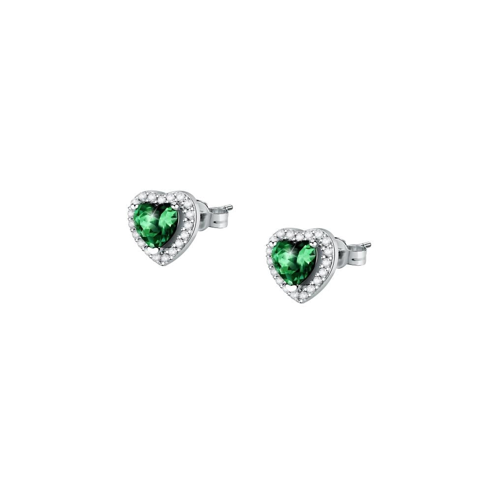 MORELLATO MOD. SAVB09 lady's earrings with heart-shaped green stones and silver accents.