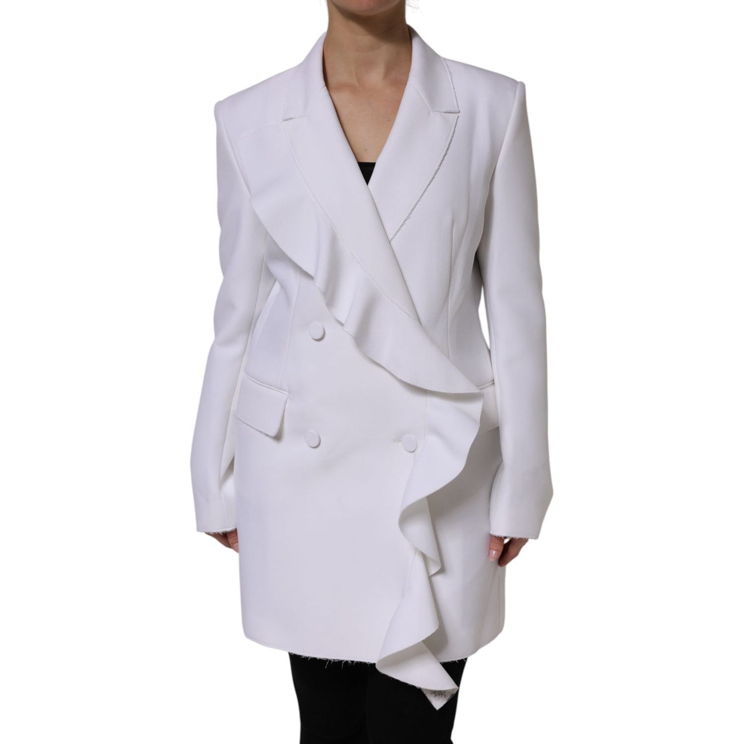 MSGM White Polyester Long Sleeves Ruffled Wrap Jacket