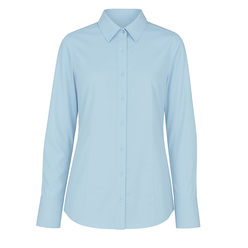 Loro Piana women's Made in Italy Blue Cotton Shirt, 100% cotton, sky blue, with collar and button closure.