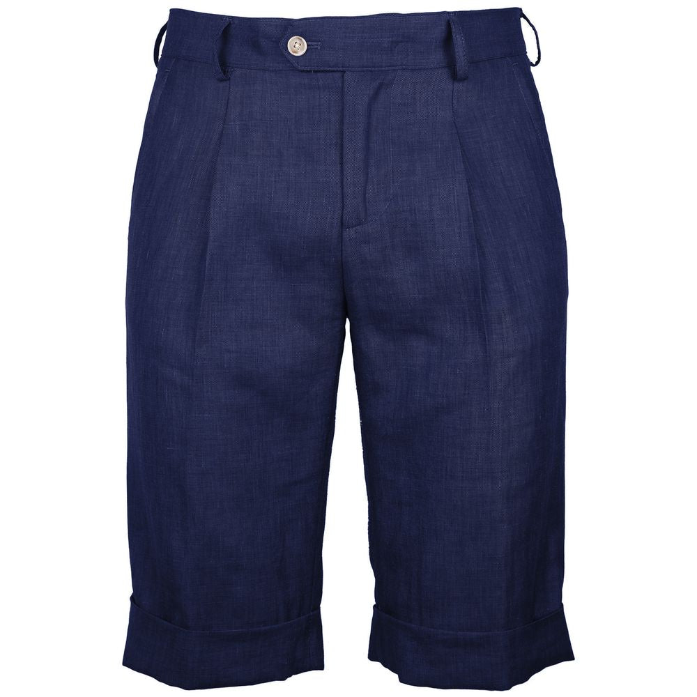 Made in Italy Blue Linen Short from Loro Piana, navy with darts, button and zip fastening, featuring 4 front and back pockets design.