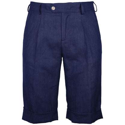 Made in Italy Blue Linen Short from Loro Piana, navy with darts, button and zip fastening, featuring 4 front and back pockets design.