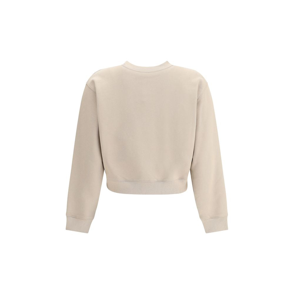 Back view of Maison Kitsuné Beige Cotton Sweatshirt with ribbed hem and cuffs, showcasing minimalist urban design in 100% cotton.