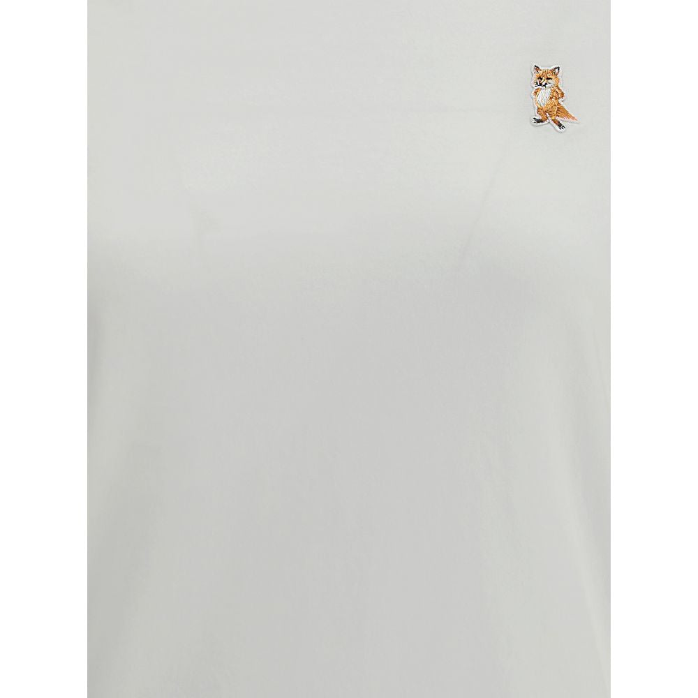 Maison Kitsuné White Cotton T-Shirt with embroidered fox patch and ribbed crew neck, showcasing casual yet polished style for AW25.