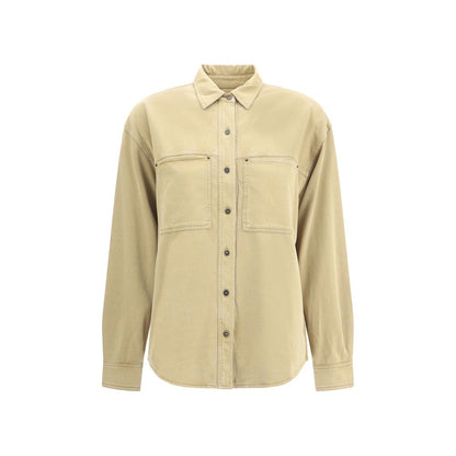 Marant Etoile Beige Cotton Dress Shirt with two front patch pockets, classic collar, and button closure; casual-chic design for AW25.