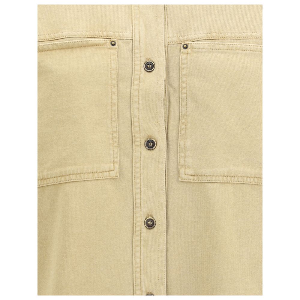 Close-up of Marant Etoile Beige Cotton Dress Shirt with button closure and front patch pockets, classic casual-chic design.