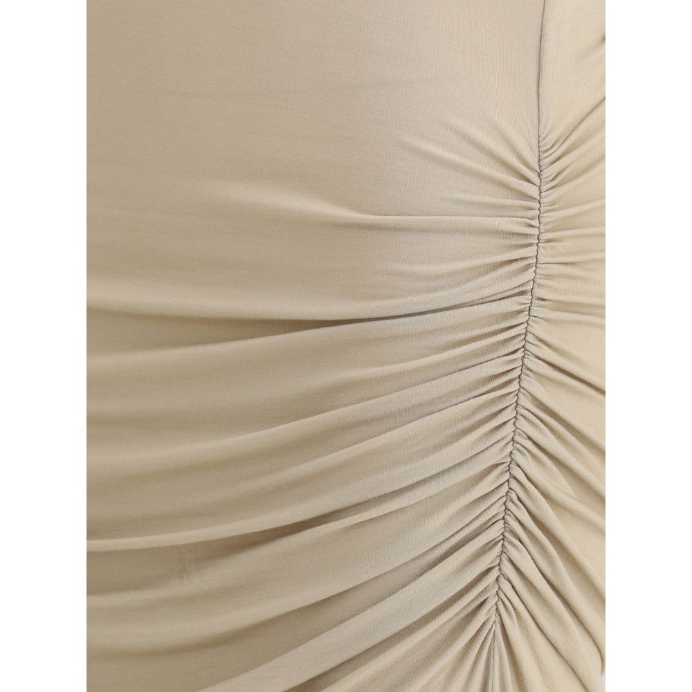 Close-up of Marant Etoile Beige Modal Casual Dress detailing draped fabric and stretch for elegant and comfortable silhouette.