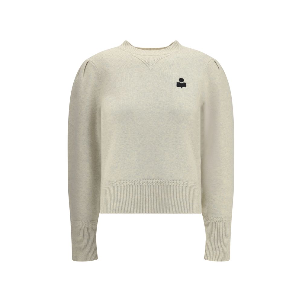 Marant Etoile Cream Cotton Sweatshirt with embroidered IM logo and pleated shoulders