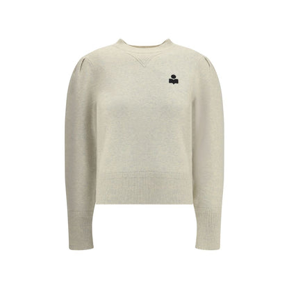 Marant Etoile Cream Cotton Sweatshirt with embroidered IM logo and pleated shoulders