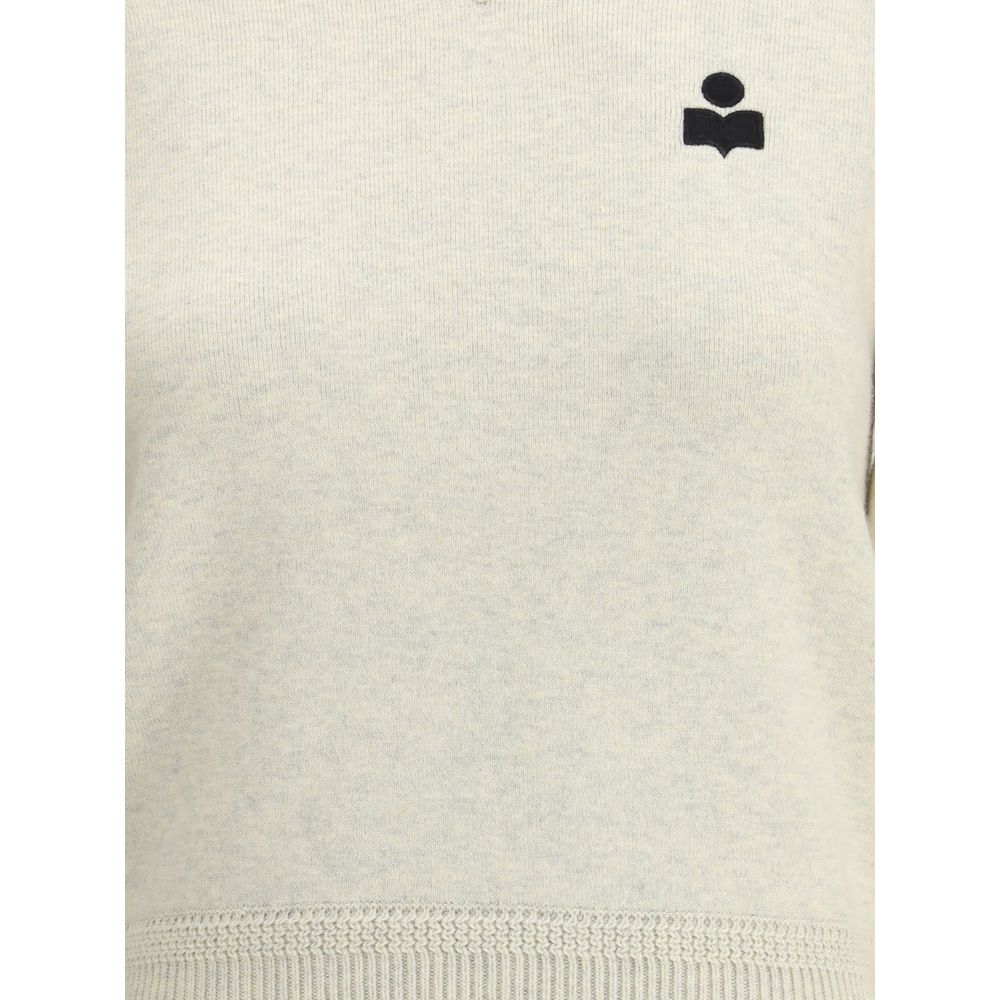 Marant Etoile Cream Cotton Sweatshirt with embroidered IM logo and ribbed trims, featuring pleated shoulders for elegance and comfort.