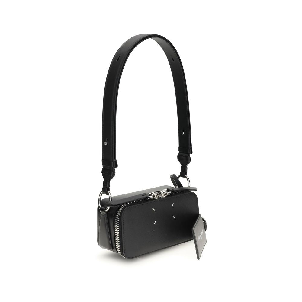 Margiela Black Calf Leather Bos Taurus Shoulder Bag with adjustable strap and zippered top closure