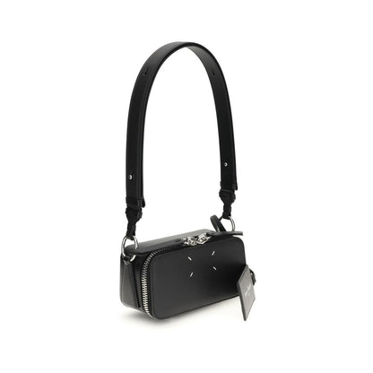 Margiela Black Calf Leather Bos Taurus Shoulder Bag with adjustable strap and zippered top closure