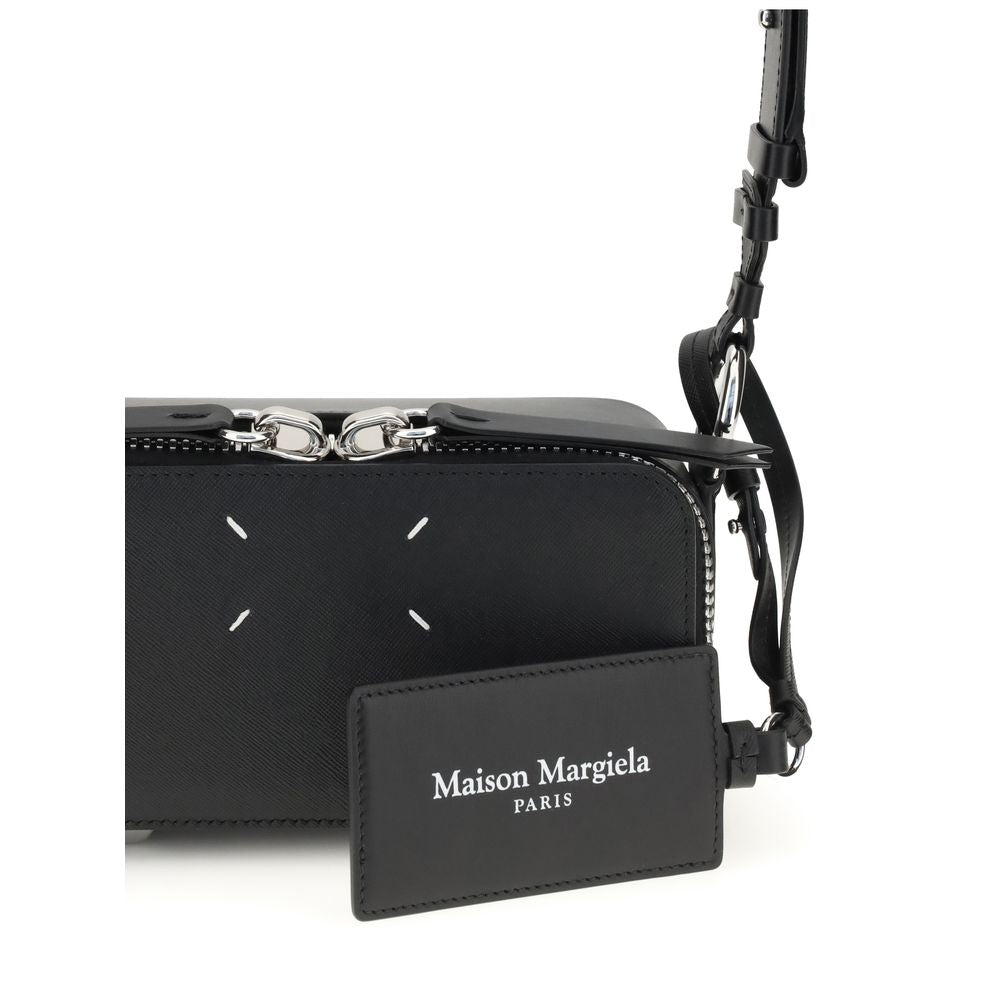 Margiela Black Calf Leather Bos Taurus Shoulder Bag with adjustable strap and distinctive four-stitch logo, AW25 collection