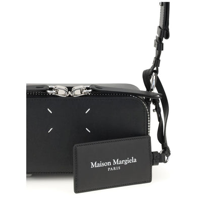 Margiela Black Calf Leather Bos Taurus Shoulder Bag with adjustable strap and distinctive four-stitch logo, AW25 collection