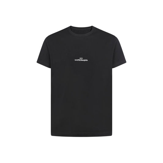 Margiela Black Cotton T-Shirt with ribbed crew neck and embroidered brand monogram on front, 100% cotton, regular fit, AW25 collection.