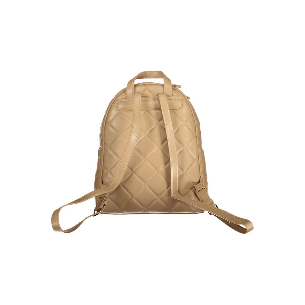 Mario Valentino Beige Polyethylene Women Backpack with quilted design and adjustable straps.