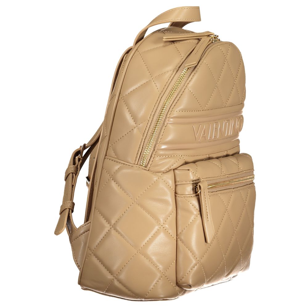 Mario Valentino Beige Polyethylene Women Backpack with quilted design, featuring external pocket and zipper for convenient style and storage.