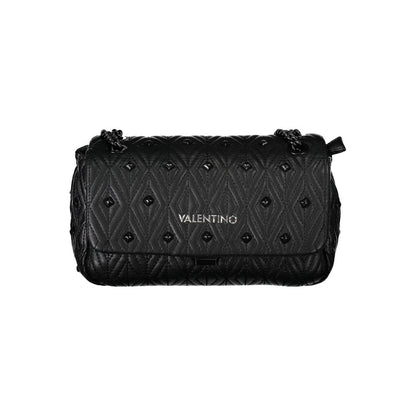 Mario Valentino Black Polyester Handbag with chain shoulder strap, contrasting details, and logo.