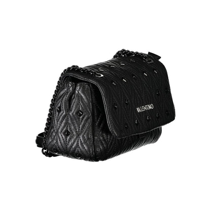 Mario Valentino Black Polyester Handbag with chain shoulder strap, two internal pockets, and zip closure featuring logo detail.