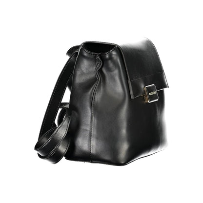 Mario Valentino Black Polyethylene Backpack with adjustable straps, external pocket, and logo detailing.