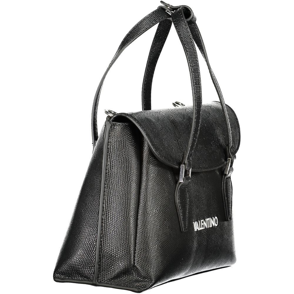 Mario Valentino Black Polyethylene Handbag with adjustable strap, external pocket, and logo, designed for modern convenience and style.