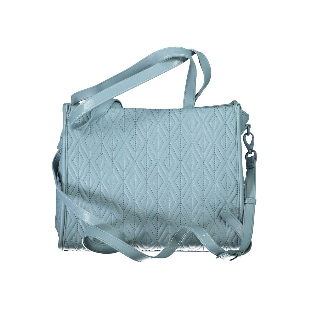 Mario Valentino Blue Polyester Handbag with handles and strap, zip closure, and internal pocket on white background.