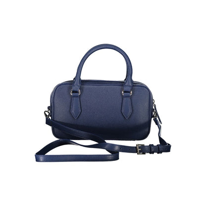 Mario Valentino Blue Polyethylene Women Handbag with handles and shoulder strap, chic design, glossy finish, two internal pockets.