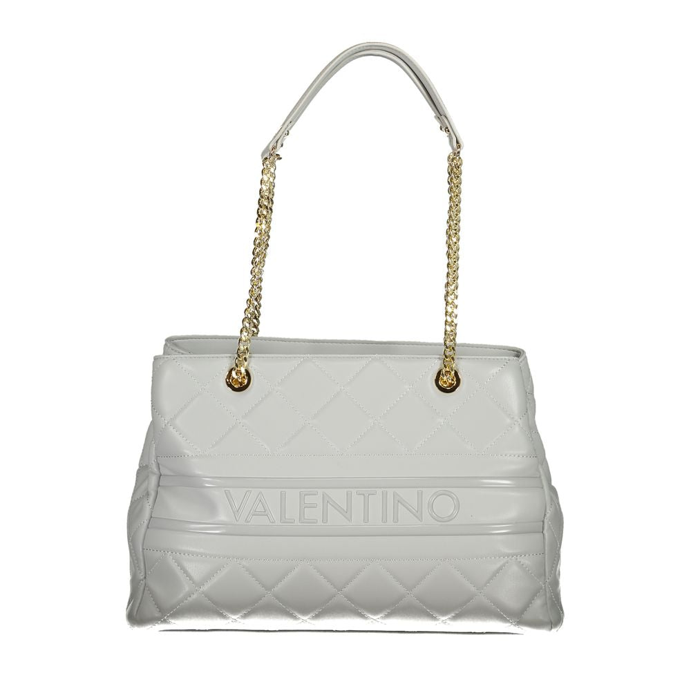 Mario Valentino Gray Polyethylene Handbag with chain handles, dual compartments, and zip closure for women's fashion and accessories.
