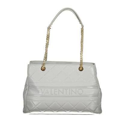 Mario Valentino Gray Polyethylene Handbag with chain handles, dual compartments, and zip closure for women's fashion and accessories.